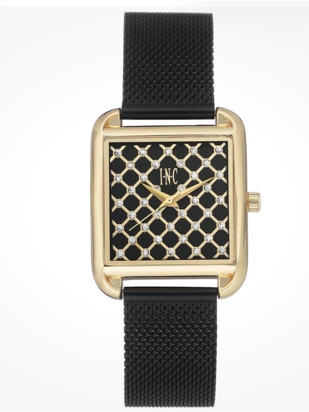 INC International Concepts Black and Gold Women's Mesh Strap Watch